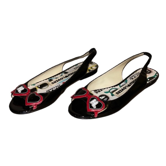 Harajuku Lovers Black Patent Leather Peep Toe Flats - Women’s Size 7 - Picture 2 of 11